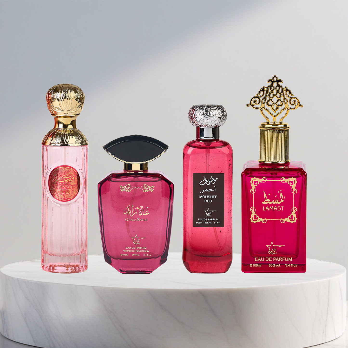 Set 4 Parfumuri Arabesti De Femei - Mousuff red + Attar Gissah Red + Ghala Zayed Pink + Lamast