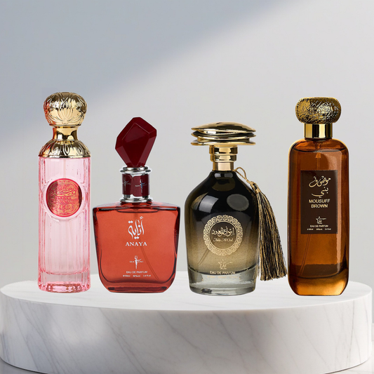 Set 4 Parfumuri Arabesti (2x Barbat + 2x Dama) - Attar Gissah Red + Anaya + Ibda Al Oud + Mousuff Brown