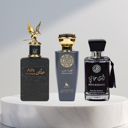 Set 3 Parfumuri Arabesti De Barbati - Ain Al Nasr + Qissat Hub Grey + Inta Hayaati