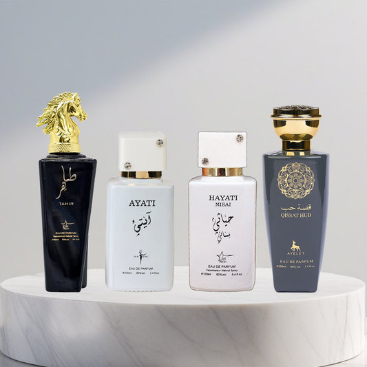 Set 4 Parfumuri Arabesti De Barbati 100ML - Tahir + Ayati + Hayati Nisai + Qissat Hub Grey