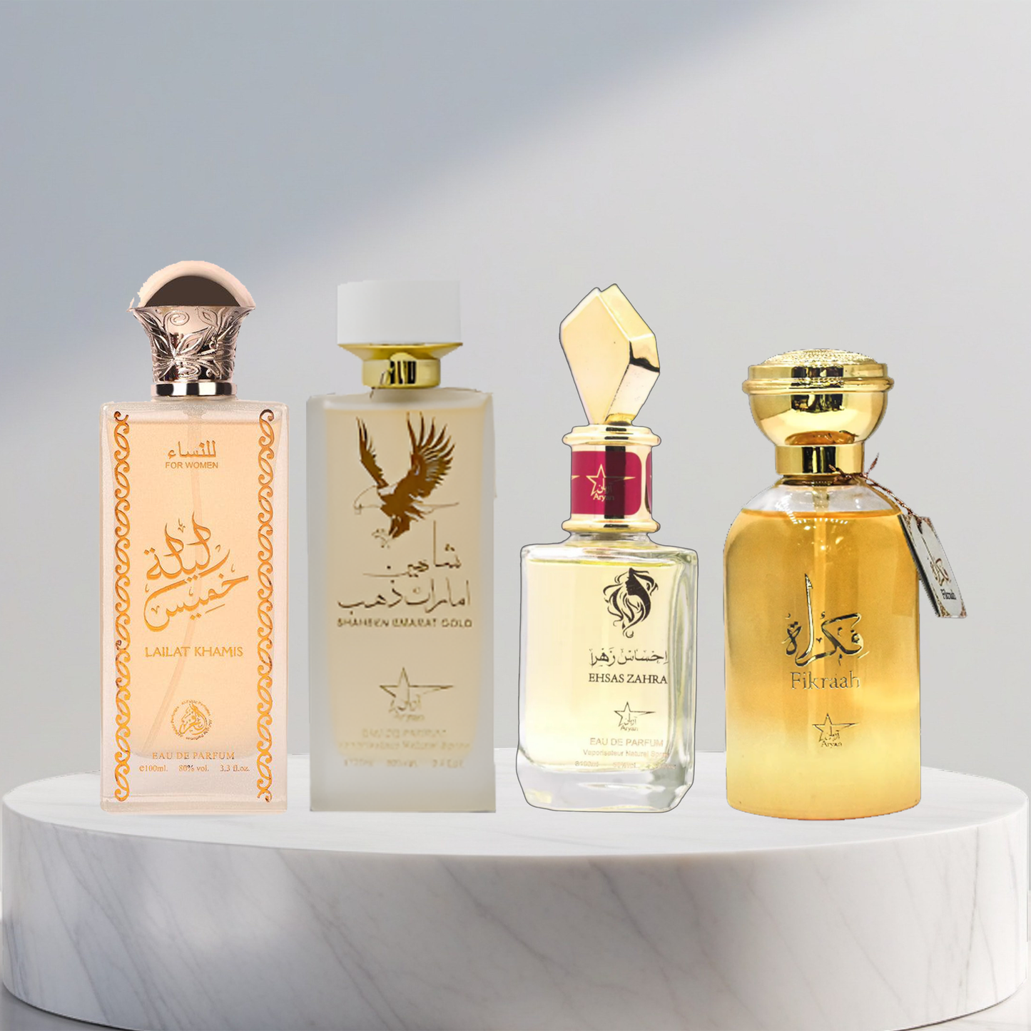 Set 4 Parfumuri Arabesti De Femei - Lailat Al Khamise + Shaheen Emarat Gold + Ehsas Zahra + Fikraah