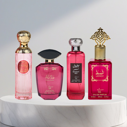 Set 4 Parfumuri Arabesti De Femei - Mousuff red + Attar Gissah Red + Ghala Zayed Pink + Lamast
