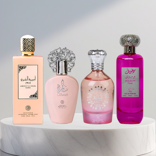 Set 4 Parfumuri Arabesti De Femei - Ameerat Al Sharq Wardi + Ameerat Al Sultan + Sarah + Mousuff Pink