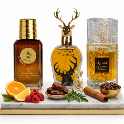 Set 3 Parfumuri Orientale Barbati 100ML - Dirham Oud + Al Maliki + Al Hamra Qahwa