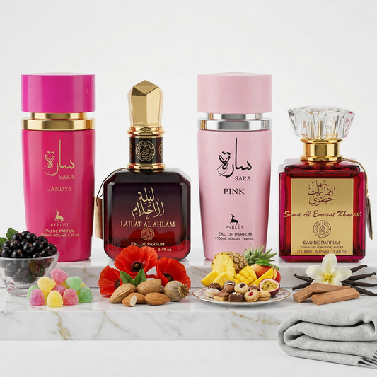 Set 4 Parfumuri Orientale 100ML - Sara Candy + Lailat Al Ahlam + Sara Pink + Sama Al Emarat Khususi