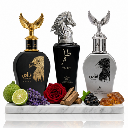 Set 3 Parfumuri Orientale Barbat 100ML - Qannas Black + Tahir + Qannas Silver