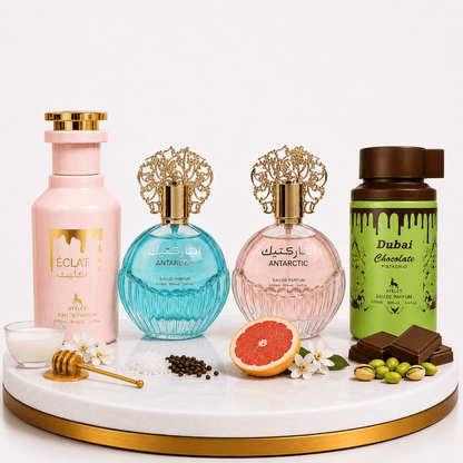 Set 4 Parfumuri Arabesti (2x Barbat + 2x Dama) 100ML - Eclat + Antarctic Blue + Antarctic Pink + Dubai Choco
