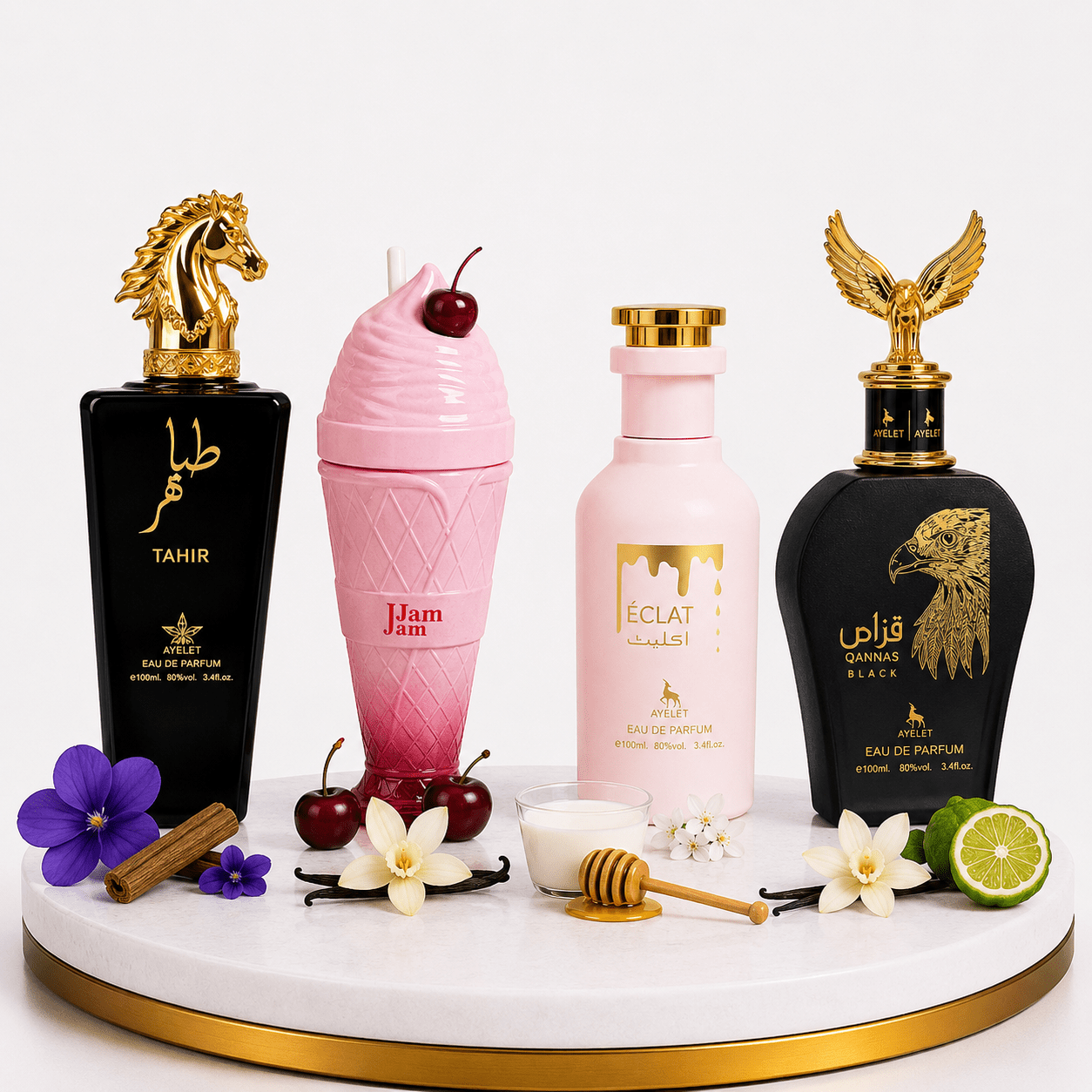 Set 4 Parfumuri Arabesti (2x Barbat + 2x Dama) 100ML - Tahir + Jam Jam + Eclat + Qannas Black