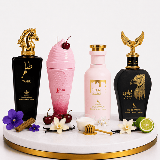Set 4 Parfumuri Arabesti (2x Barbat + 2x Dama) 100ML - Tahir + Jam Jam + Eclat + Qannas Black