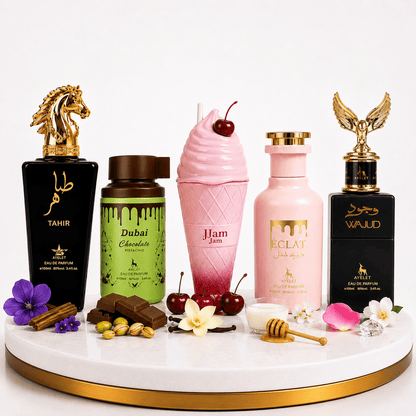Set 5 Parfumuri Orientale 100ML (3 Dama + 2 Barbat) - Tahir + Dubai Choco + Jam Jam + Eclat + Wajud