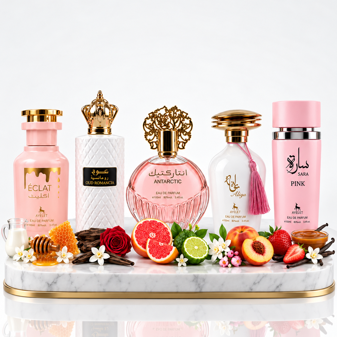 Set 5 Parfumuri Orientale Dama 100ML - Eclat + Oud Romancia + Antarctic Pink + Alya + Sara Pink