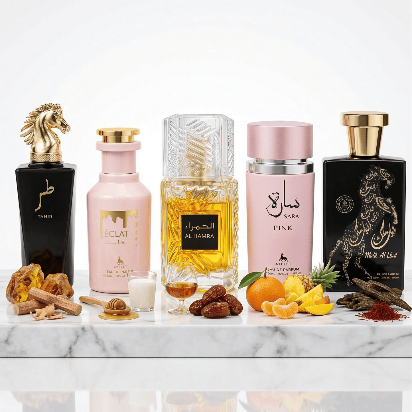 Set 5 Parfumuri Orientale (3x Barbat + 2x Dama) 100ML - Tahir + Eclat + Al Hamra + Sara Pink + Malik Al Lail