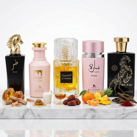 Set 5 Parfumuri Orientale (3x Barbat + 2x Dama) 100ML - Tahir + Eclat + Al Hamra + Sara Pink + Malik Al Lail