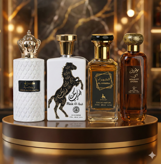 Set 4 Parfumuri Arabesti De Barbati 100ML - Oud Romancia + Malik Al Arab + Al Hamra + Mousuff Brown