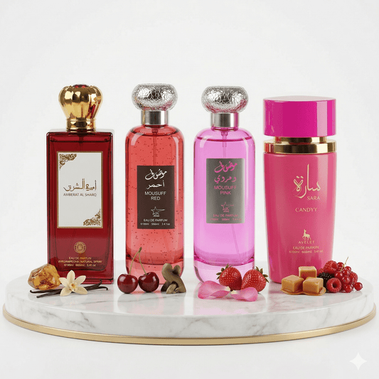 Set 4 Parfumuri Arabesti De Femei 100ML - Ameerat Al Sharq + Mousuff Red + Mousuff Pink + Sara Candy
