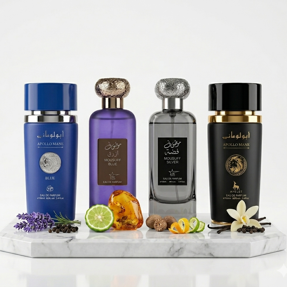 Set 4 Parfumuri Orientale Barbat 100ML - Apollo Blue + Mousuff Blue + Mousuff Silver + Apollo Black