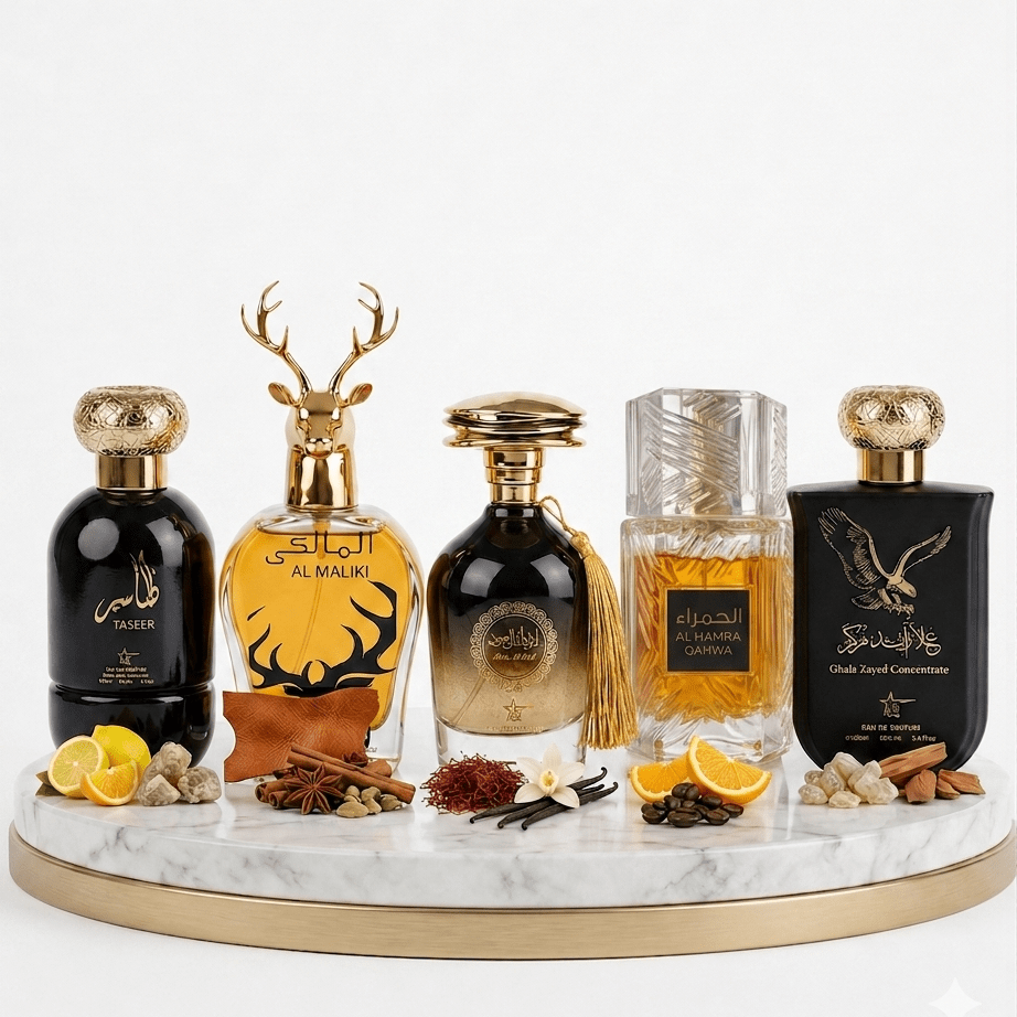 Set 5 Parfumuri Orientale Barbat 100ML - Taseer + Al Maliki + Ibda Al Oud + Al Hamra Qahwa + Ghala Zayed