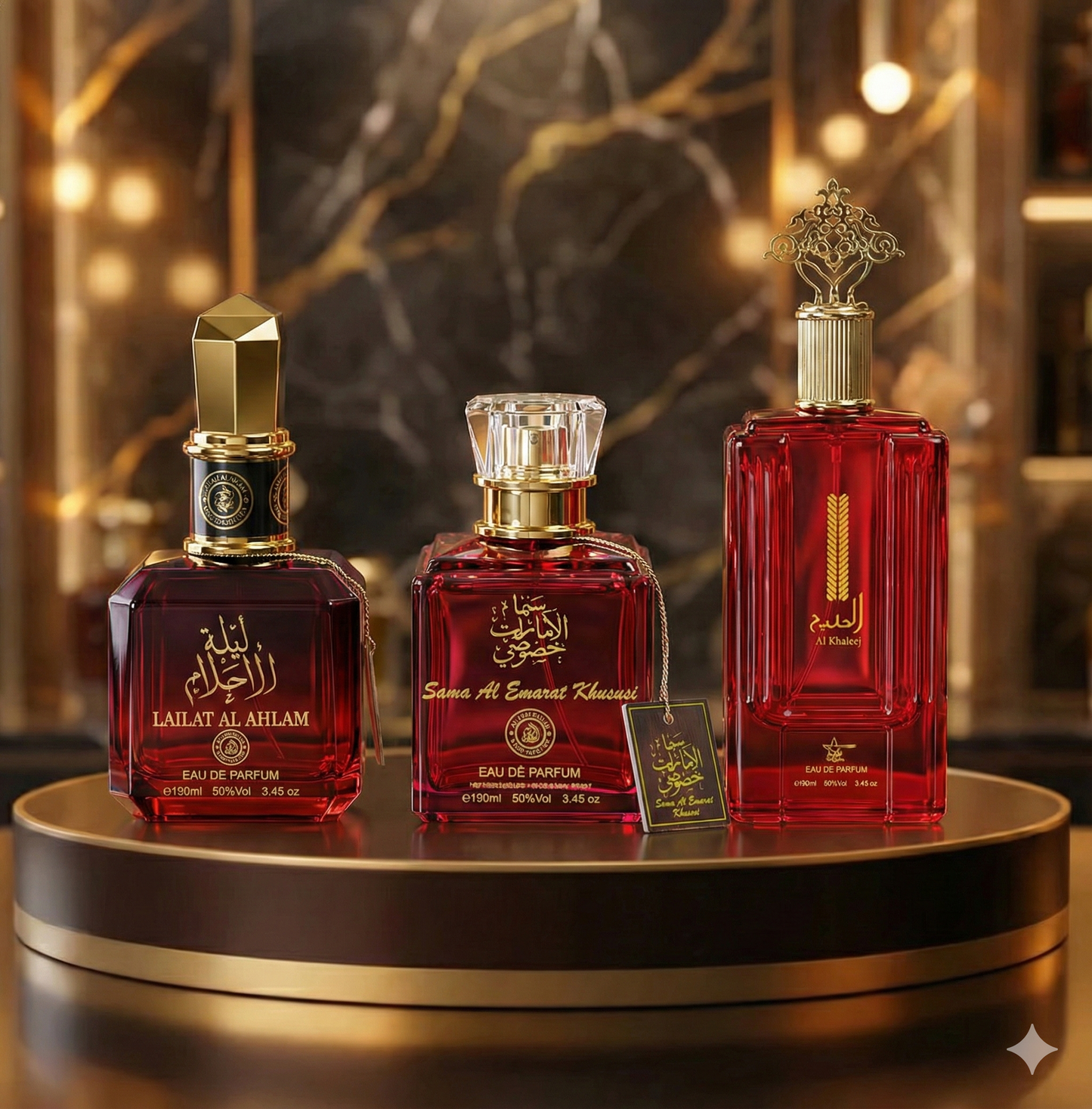 Set 3 Parfumuri Arabesti (2x Dama + 1x Barbat) 100ML - Lailat Al Ahlam + Sama Al Emarat Khususi + Al Khaleej