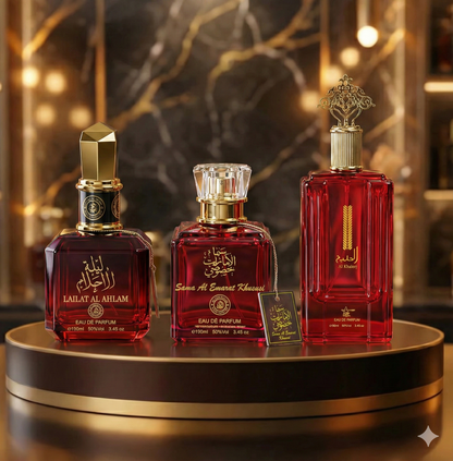 Set 3 Parfumuri Arabesti (2x Dama + 1x Barbat) 100ML - Lailat Al Ahlam + Sama Al Emarat Khususi + Al Khaleej