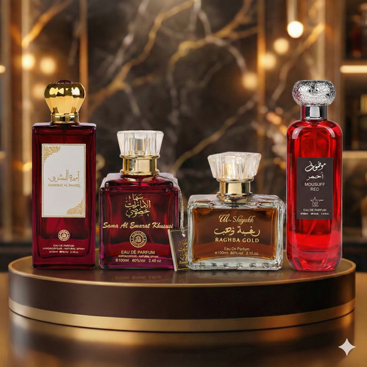 Set 4 Parfumuri Arabesti De Femei 100ML - Ameerat Al Sharq + Sama Al Emarat Khususi + Raghba Gold + Mousuff Pink