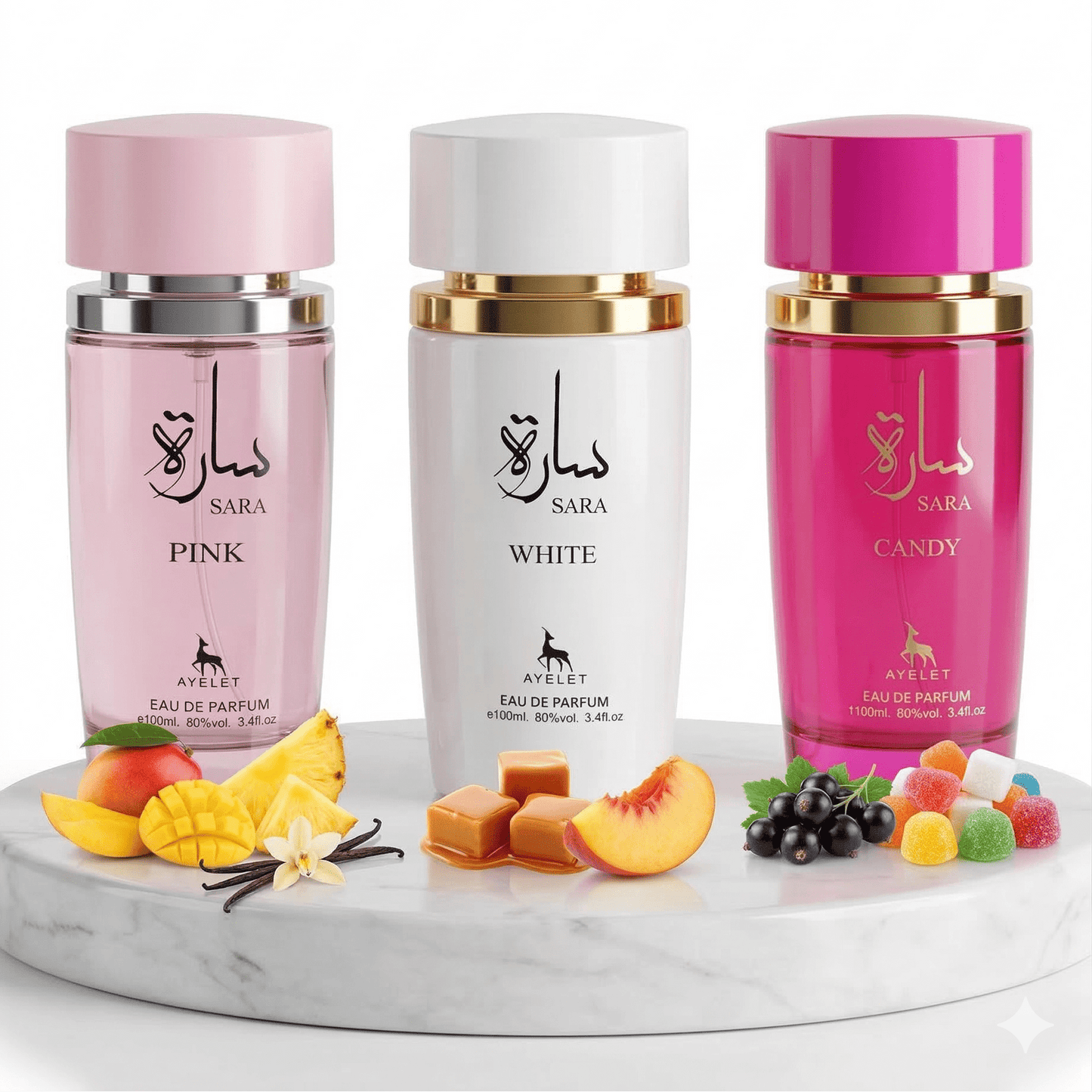 Set 3 Parfumuri Orientale Dama 100ML - Sara Pink + Sara White + Sara Candy