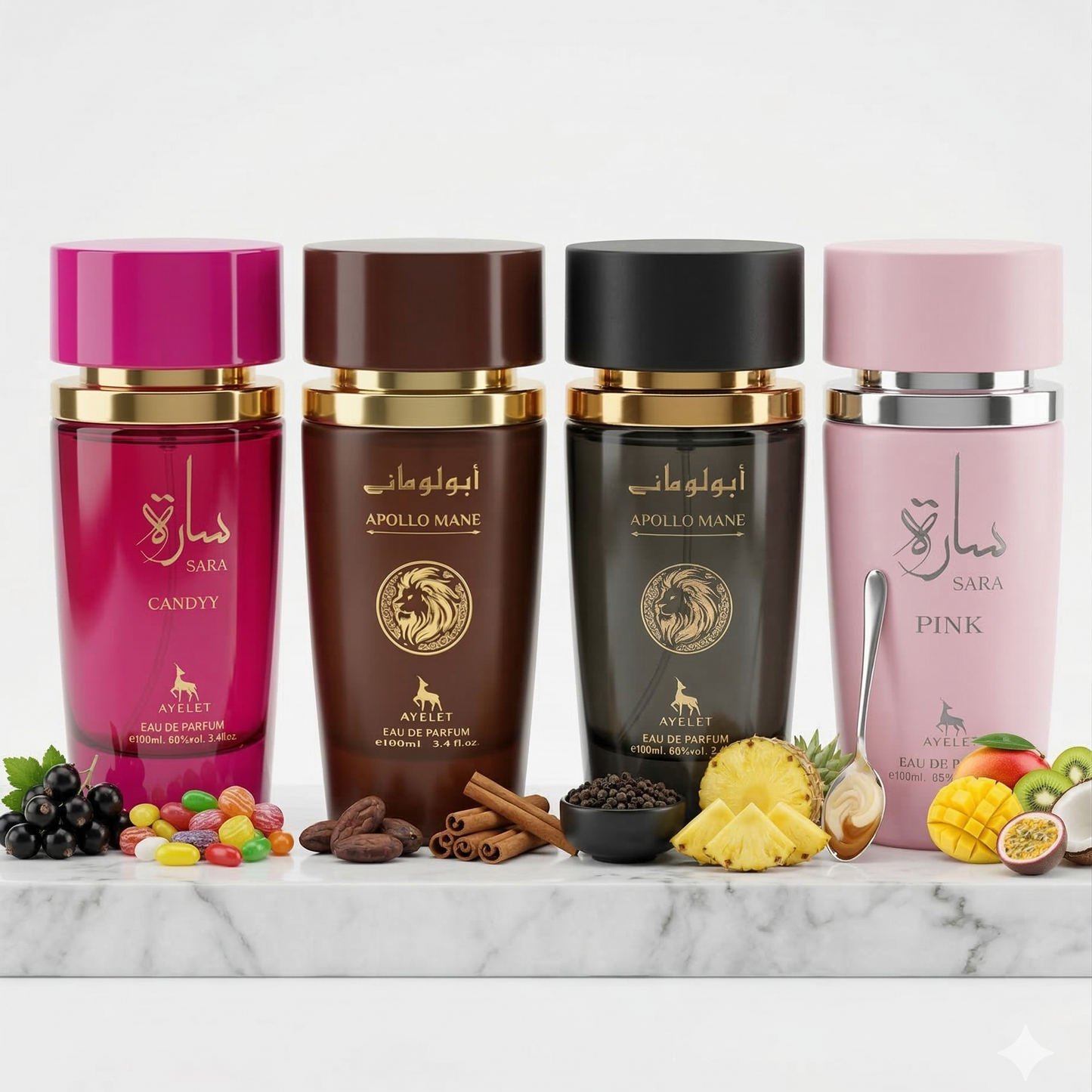 Set 4 Parfumuri Orientale 100ML (2 Dama + 2 Barbati) - Sara Candy + Apollo Mane + Apollo Mane + Sara Pink