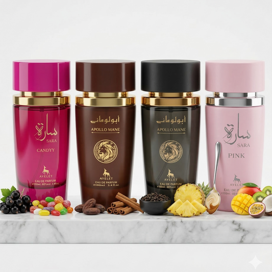 Set 4 Parfumuri Orientale 100ML (2 Dama + 2 Barbati) - Sara Candy + Apollo Mane + Apollo Mane + Sara Pink