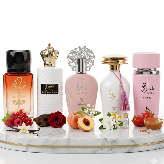 Set 5 Parfumuri Orientale Dama 100ML - Marwa + Oud Romancia + Sarah + Alya + Sara Pink