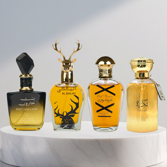 Set 4 Parfumuri Arabesti (2x Barbat + 2x Dama) - Bint Haron + Maliki + Oud Modern + Fikraah