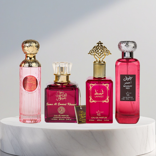Set 4 Parfumuri Arabesti De Femei - Mousuff red + Attar Gissah Red + Sama Al Emarat Khususi + Lamast