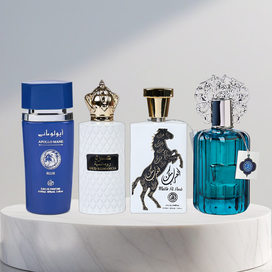 Set 4 Parfumuri Arabesti De Barbati 100ML - Apollo Mane Blue + Oud Romancia + Malik Al Arab + Majd Al Emarat