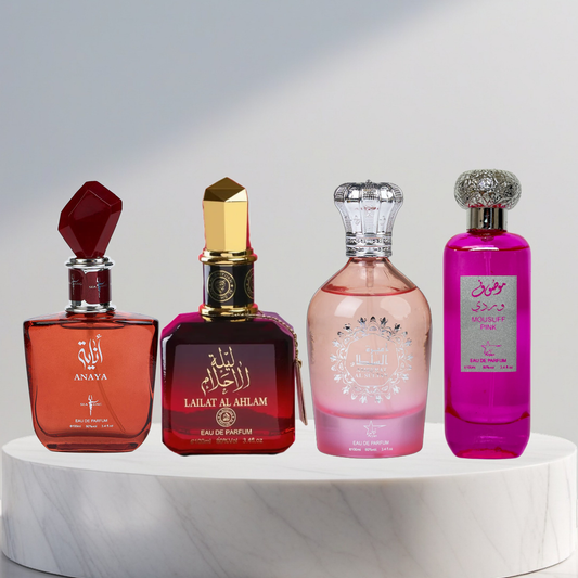 Set 4 Parfumuri Arabesti De Femei 100ML - Anaya + Lailat Al Ahlam + Ameerat Al Sultan + Mousuff Pink
