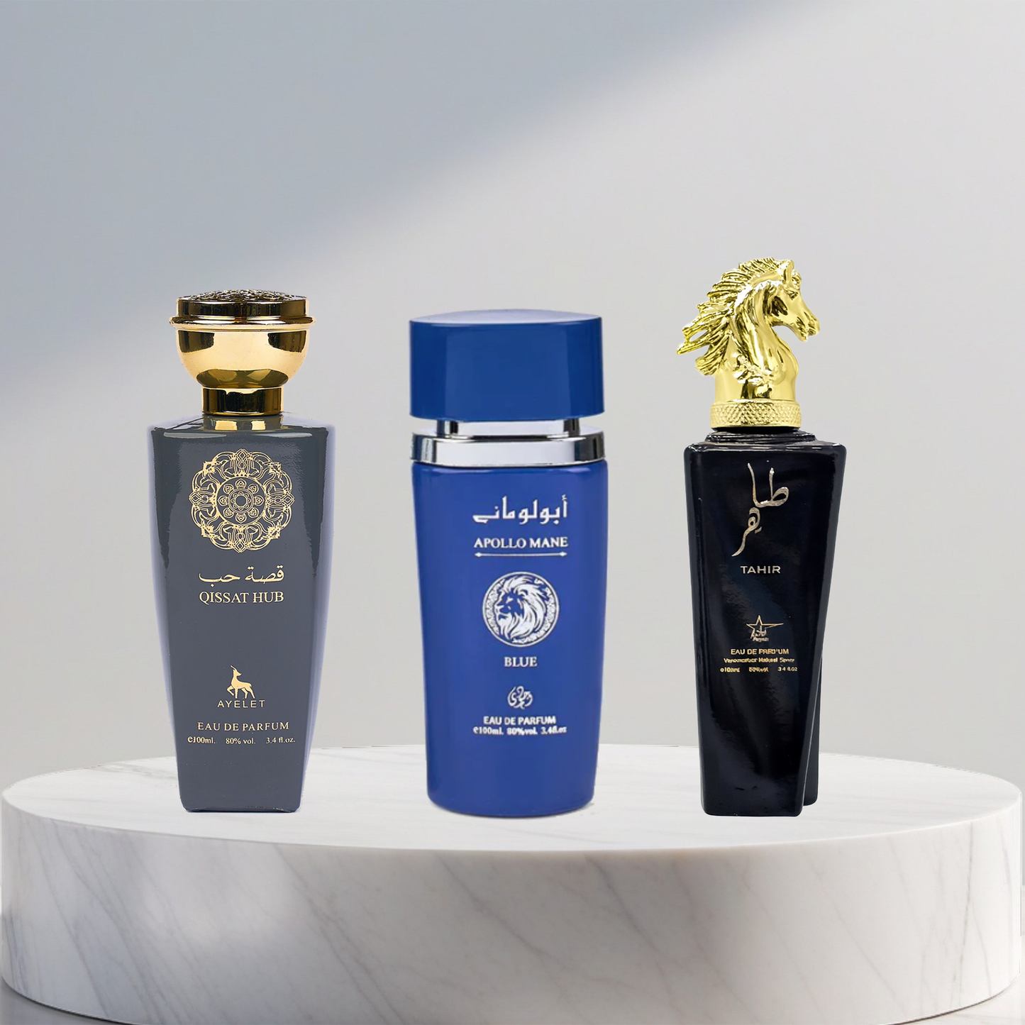 Set 3 Parfumuri Arabesti De Barbati -  Apollo Mane Blue + Qissat Hub Grey + Tahir
