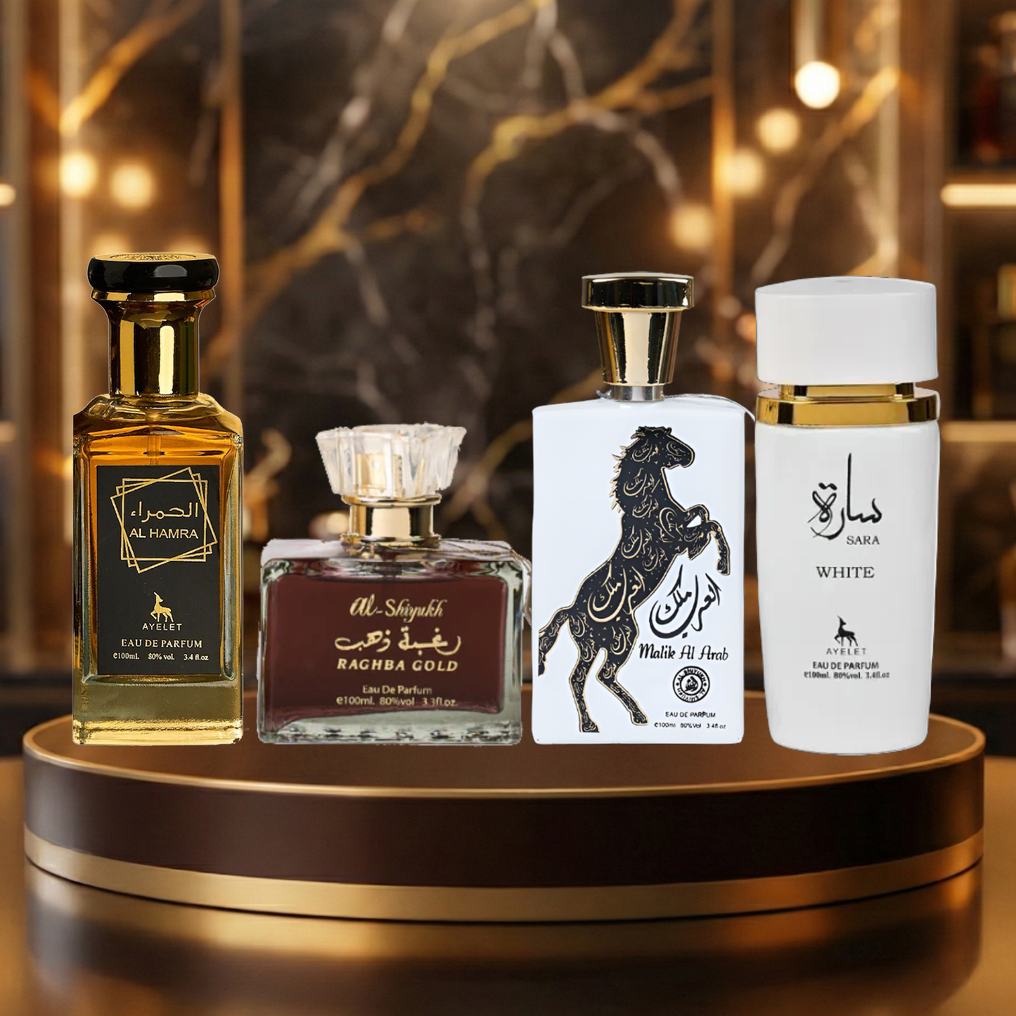 Set 4 Parfumuri Arabesti (2x Barbat + 2x Dama) 100ML - Al Hamra + Raghba Gold + Malik Al Arab + Sara White
