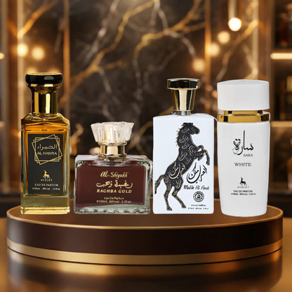 Set 4 Parfumuri Arabesti (2x Barbat + 2x Dama) 100ML - Al Hamra + Raghba Gold + Malik Al Arab + Sara White