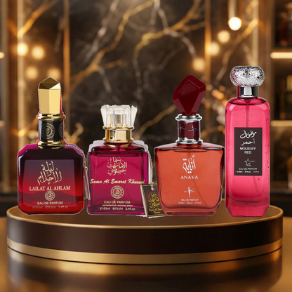 Set 4 Parfumuri Arabesti De Femei 100ML - Lailat Al Ahlam + Sama Al Emarat Khususi + Anaya + Mousuff Red