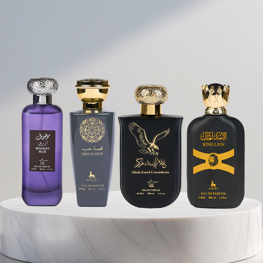Set 4 Parfumuri Arabesti De Barbati 100ML - Mousuff Blue + Qissat Hub Grey + King Lion + Ghala Zayed