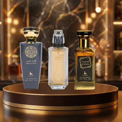 Set 3 Parfumuri Arabesti De Barbati 100ML - Qissat Hub Grey + Attar Al Safwaan + Al Hamra