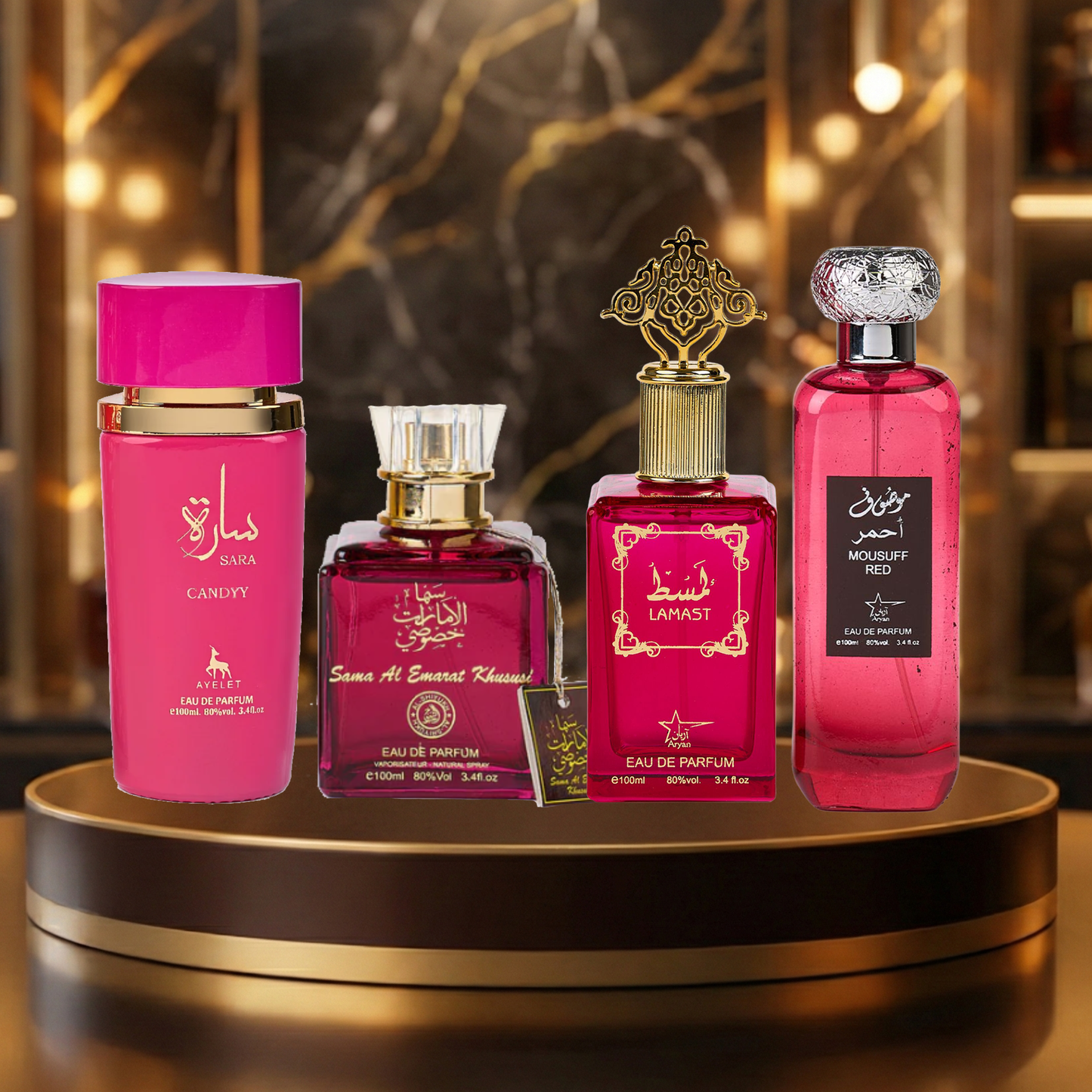 Set 4 Parfumuri Arabesti De Femei 100ML - Mousuff red + Sara Candy + Sama Al Emarat Khususi + Lamast