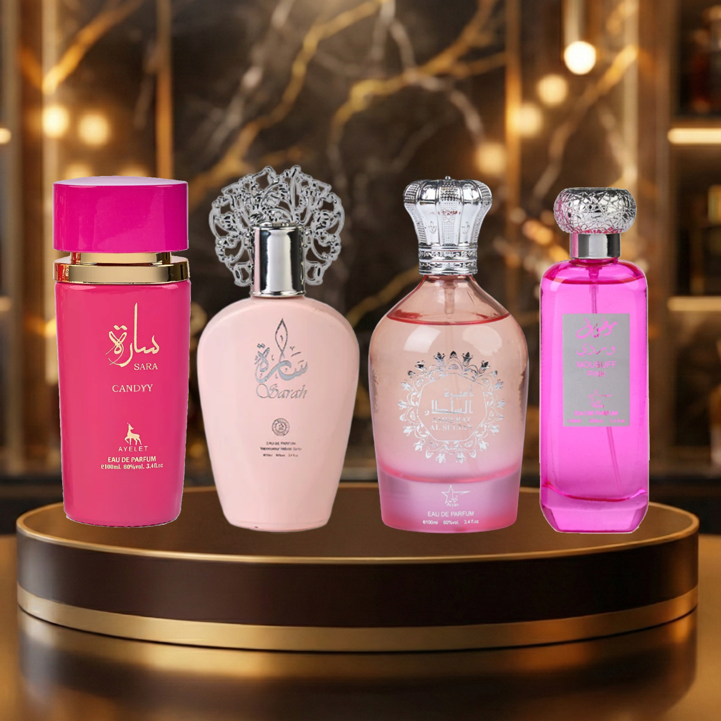 Set 4 Parfumuri Arabesti De Femei 100ML - Sara Candy + Sarah + Ameerat Al Sultan + Mousuff Pink