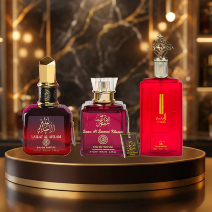 Set 3 Parfumuri Arabesti (2x Dama + 1x Barbat) 100ML - Lailat Al Ahlam + Sama Al Emarat Khususi + Al Khaleej