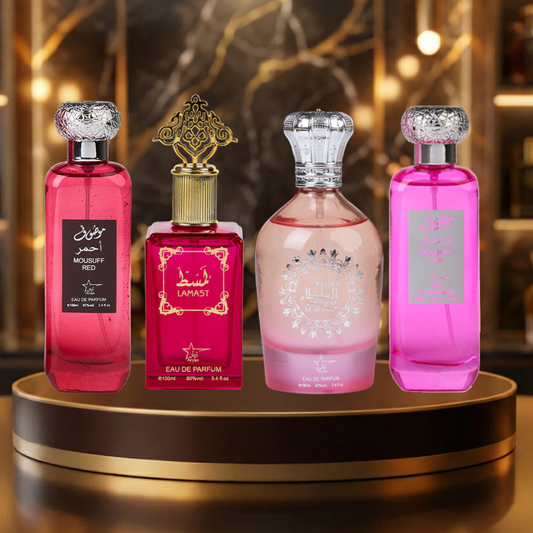 Set 4 Parfumuri Arabesti De Femei 100ML - Mousuff Red + Lamast + Amerat Al Sultan + Mousuff Pink