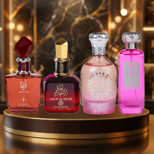 Set 4 Parfumuri Arabesti De Femei 100ML - Anaya + Lailat Al Ahlam + Ameerat Al Sultan + Mousuff Pink