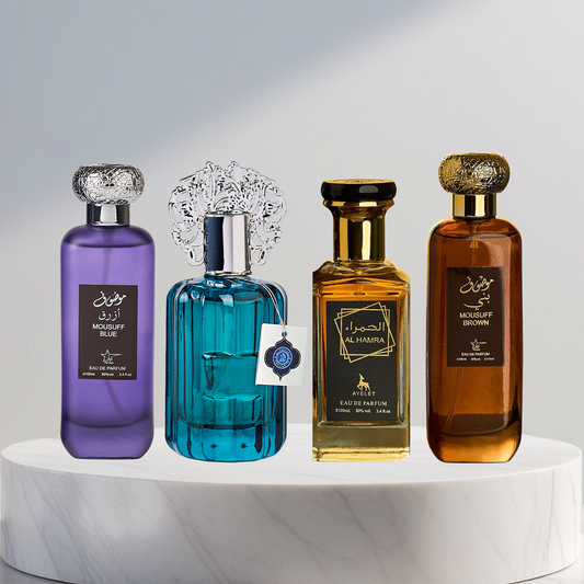 Set 4 Parfumuri Arabesti De Barbati 100ML - Mousuff Blue + Majd Al Emarat + Al Hamra + Mousuff Brown