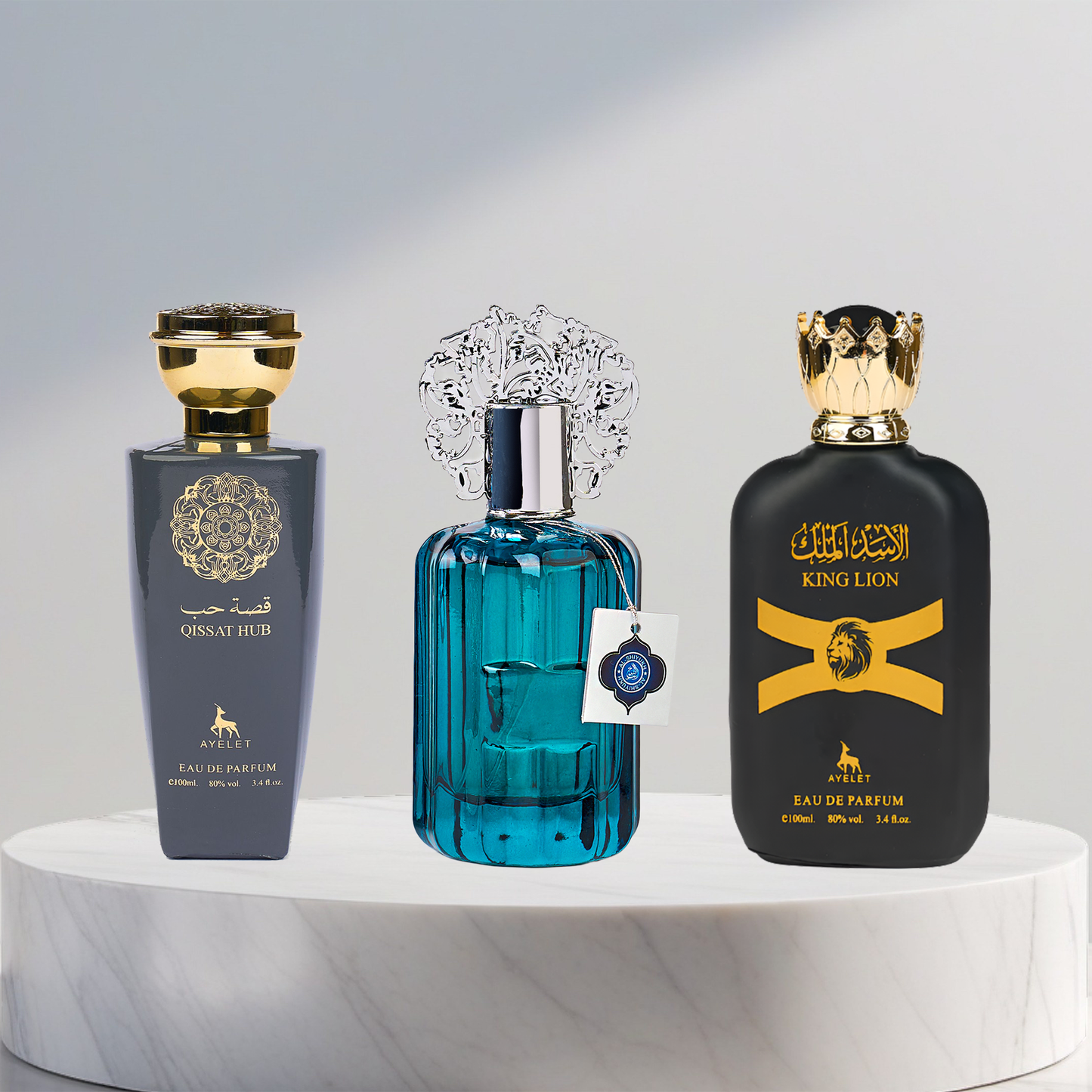 Set 3 Parfumuri Arabesti De Barbati - Qissat Hub Grey + Majd Al Emarat + King Lion