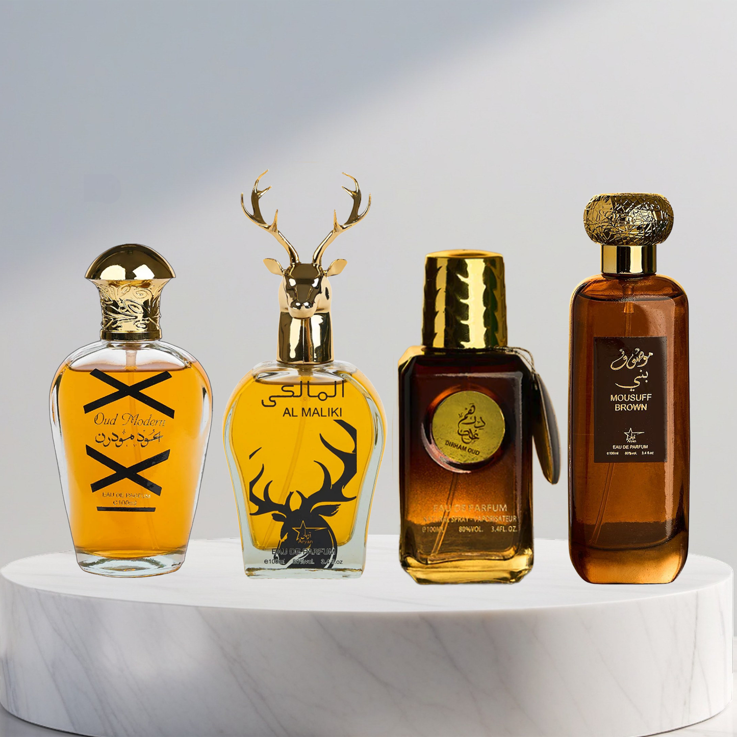 Set 4 Parfumuri Arabesti De Barbati 100ML - Oud Modern + Maliki + Dirham Oud + Mousuff Brown