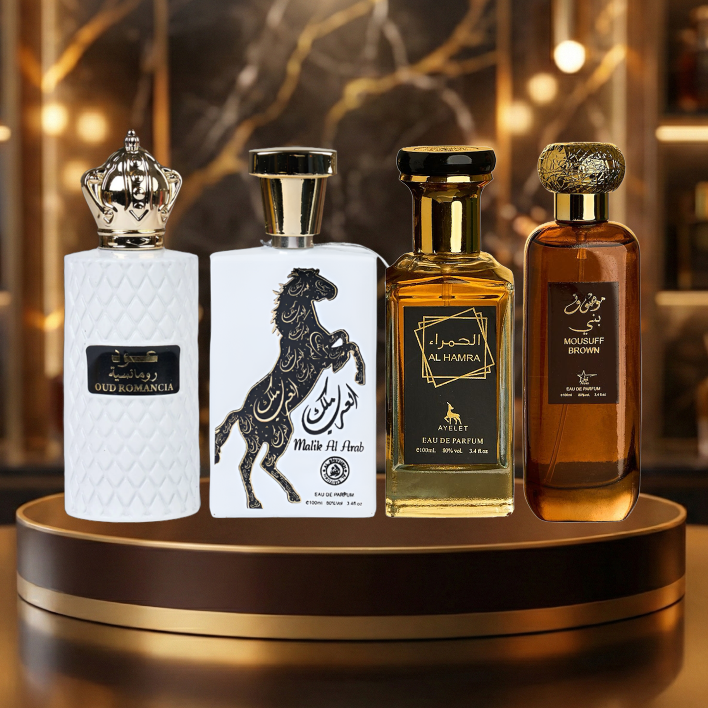 Set 4 Parfumuri Arabesti De Barbati 100ML - Oud Romancia + Malik Al Arab + Al Hamra + Mousuff Brown