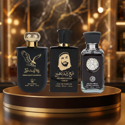 Set 3 Parfumuri Arabesti De Barbati 100ML - Ghala Zayed + Sheikh Zayed Gold + Crystal Black