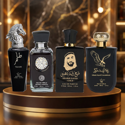 Set 4 Parfumuri Arabesti De Barbati 100ML - Tahir Silver + Crystal Black + Sheikh Zayed Gold + Ghala Zayed