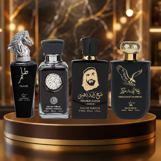 Set 4 Parfumuri Arabesti De Barbati 100ML - Tahir Silver + Crystal Black + Sheikh Zayed Gold + Ghala Zayed